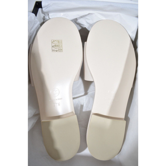 Chanel 23P Ivory White Leather CC Logo Letter Mules Slide Slip Sandal Flat 37.5 - Picture 12 of 12